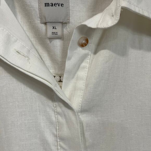 Anthropologie Maeve White Linen Blend Tiered Mini Dress Boho Resort Coastal XL - Picture 8 of 10